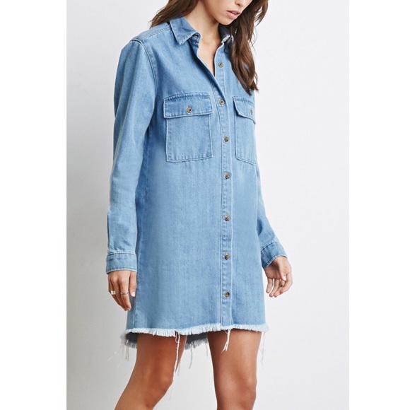 frayed denim shirt dress